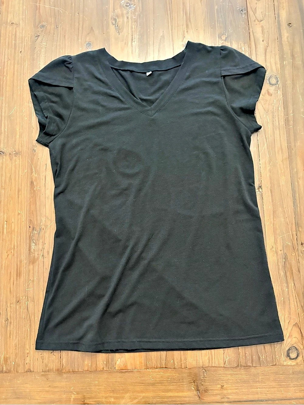 Black V-Neck Tulip Petal Short Sleeve Knit Top Size M GUC